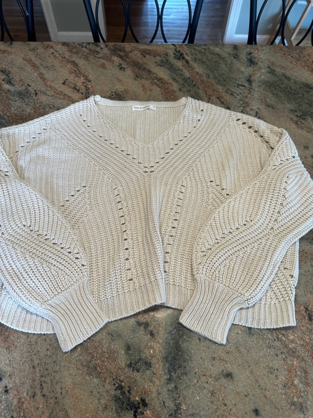 moon & madison Cream V-Neck Open Stitch Knit Sweater